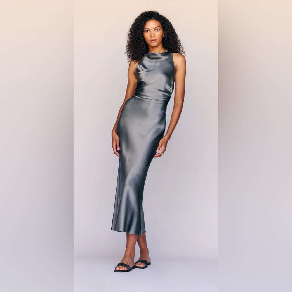 Reformation Casette Silk Dress in Shale